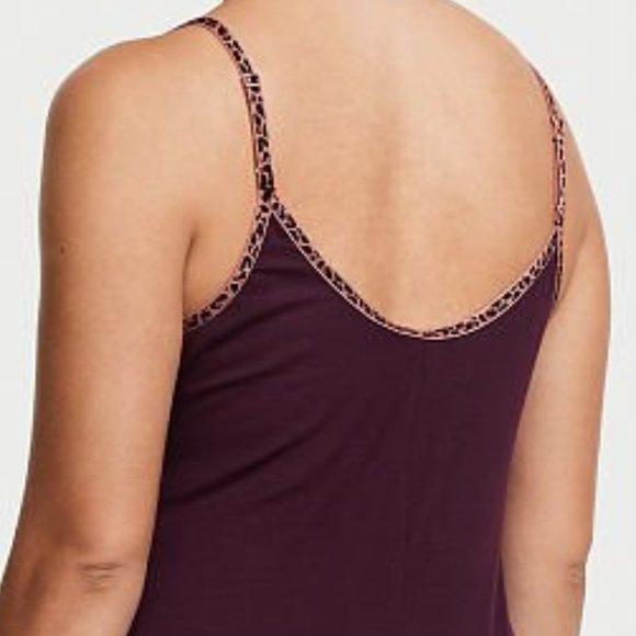 VS Modal Rib Nightgown Purple w/ Leopard Print Trim So Comfy and Cute - Picture 11 of 15